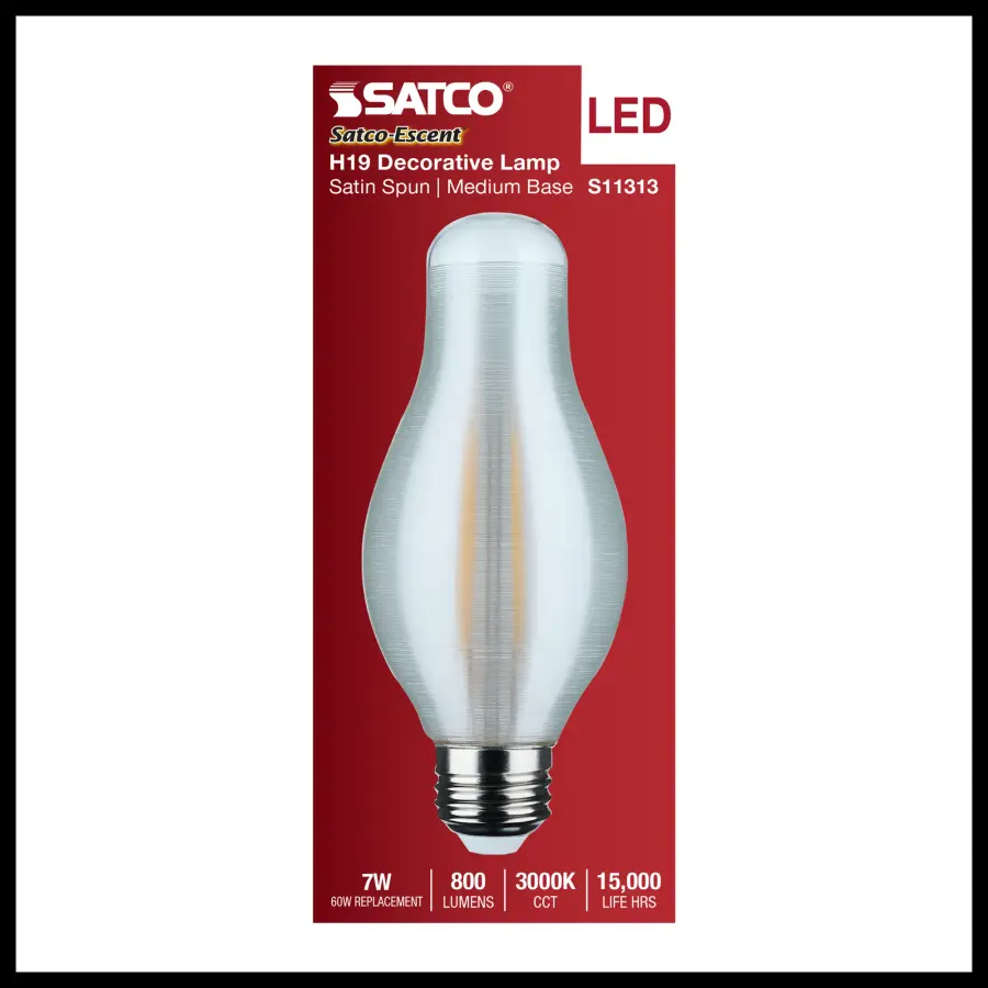 7 Watt H19 LED Filament - 3000K CCT - Medium Base - Satin Spun Finish - 120 Volt - Image 5