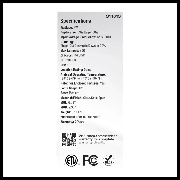 7 Watt H19 LED Filament - 3000K CCT - Medium Base - Satin Spun Finish - 120 Volt - Image 6