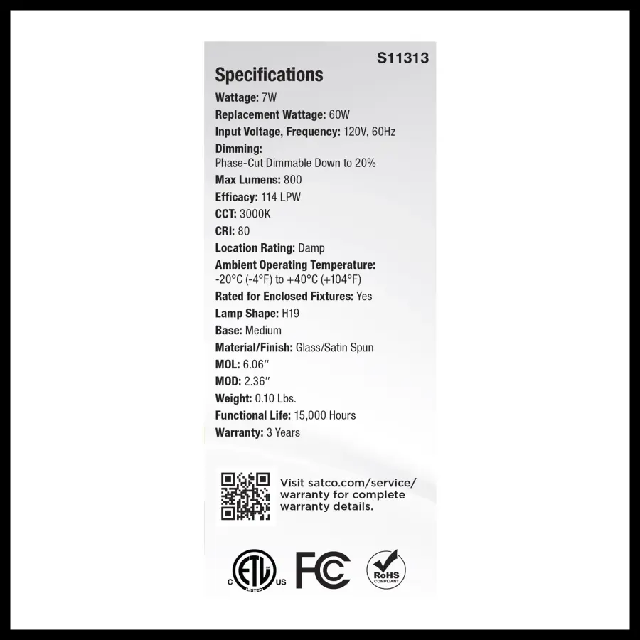 7 Watt H19 LED Filament - 3000K CCT - Medium Base - Satin Spun Finish - 120 Volt - Image 6
