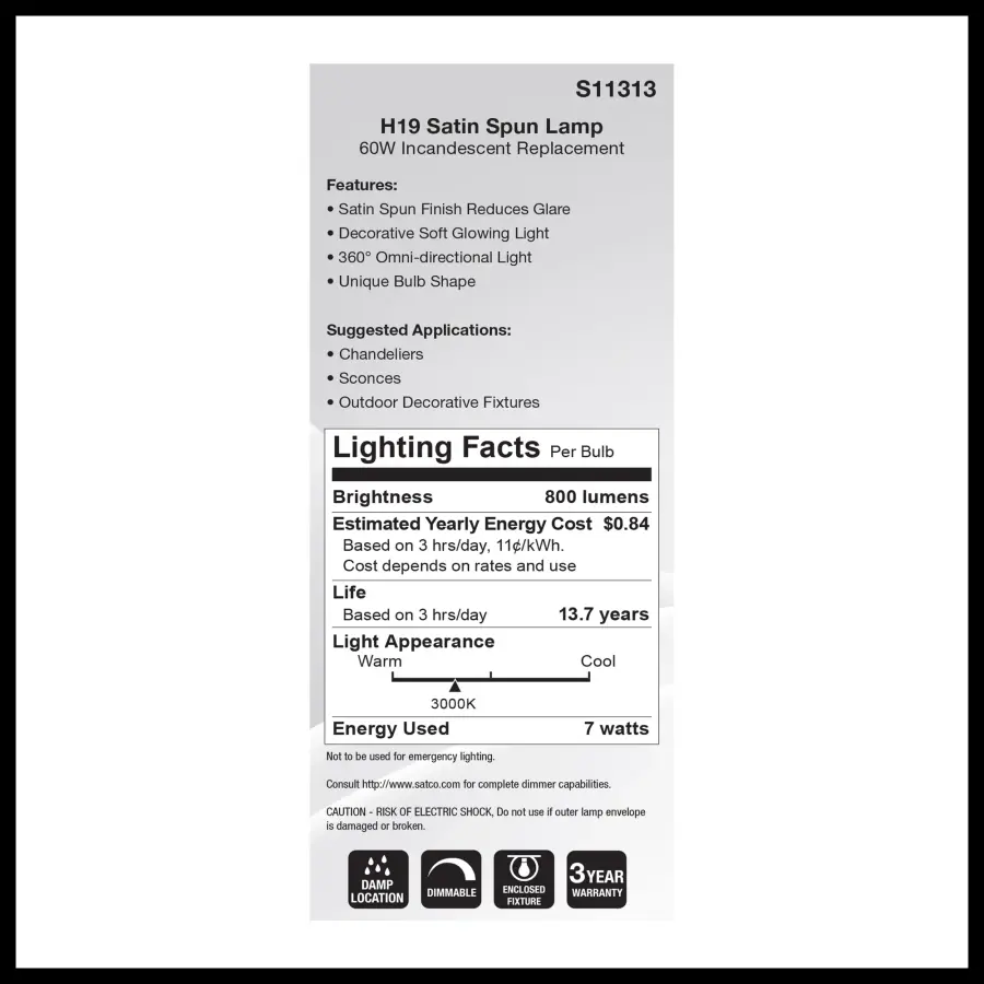 7 Watt H19 LED Filament - 3000K CCT - Medium Base - Satin Spun Finish - 120 Volt - Image 7