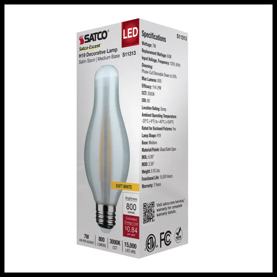 7 Watt H19 LED Filament - 3000K CCT - Medium Base - Satin Spun Finish - 120 Volt - Image 8