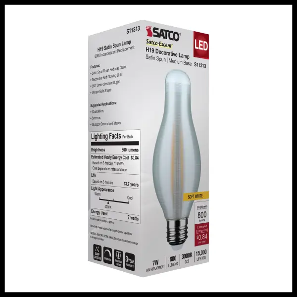 7 Watt H19 LED Filament - 3000K CCT - Medium Base - Satin Spun Finish - 120 Volt - Image 9