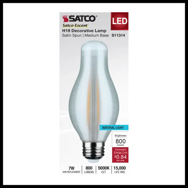 7 Watt H19 LED Filament - 5000K CCT - Medium Base - Satin Spun Finish - 120 Volt - Image 4