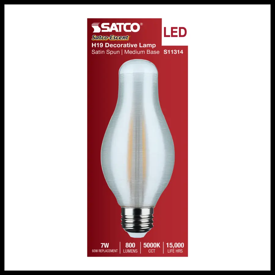 7 Watt H19 LED Filament - 5000K CCT - Medium Base - Satin Spun Finish - 120 Volt - Image 5