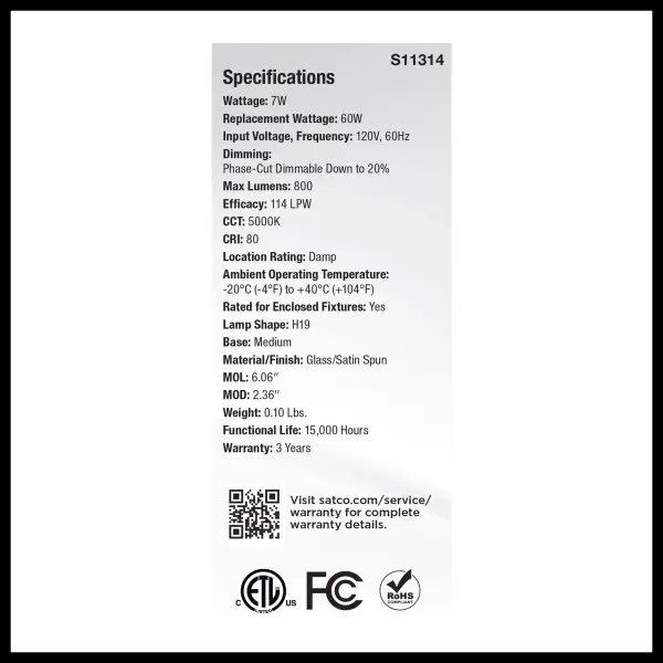 7 Watt H19 LED Filament - 5000K CCT - Medium Base - Satin Spun Finish - 120 Volt - Image 6