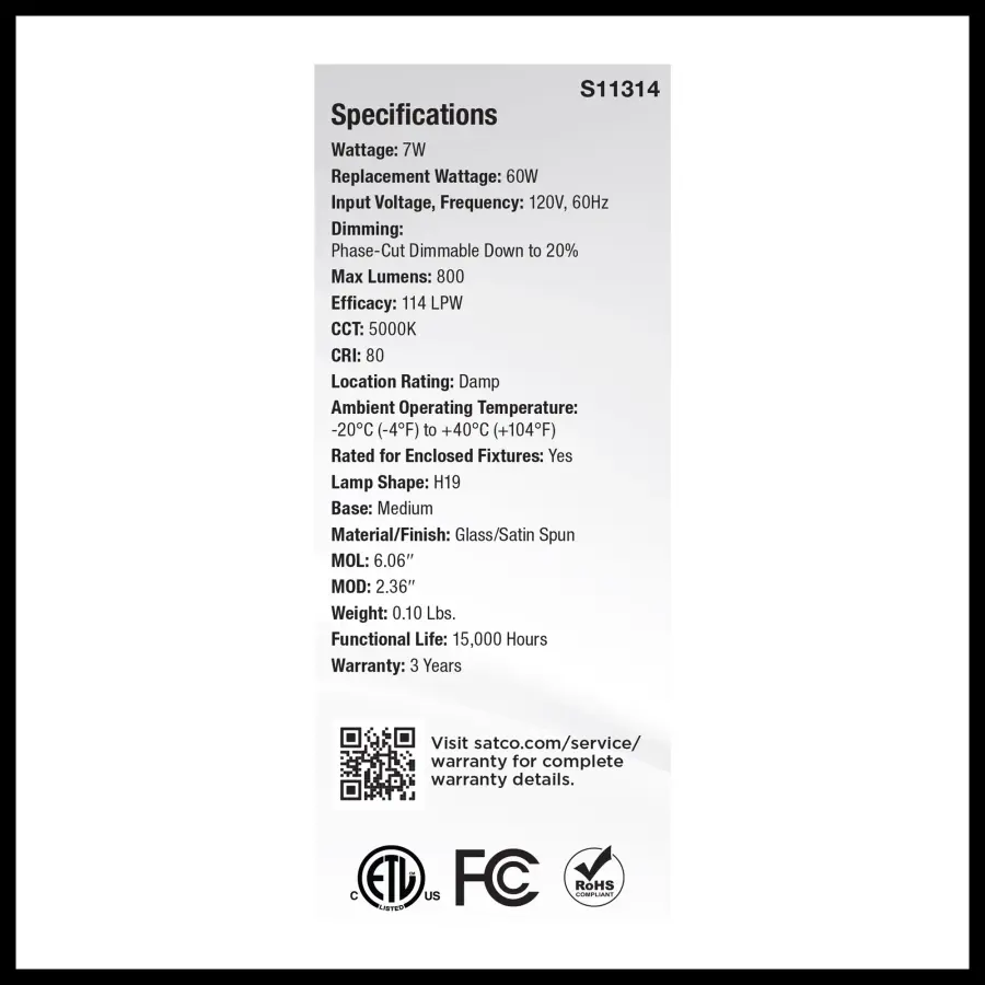 7 Watt H19 LED Filament - 5000K CCT - Medium Base - Satin Spun Finish - 120 Volt - Image 6