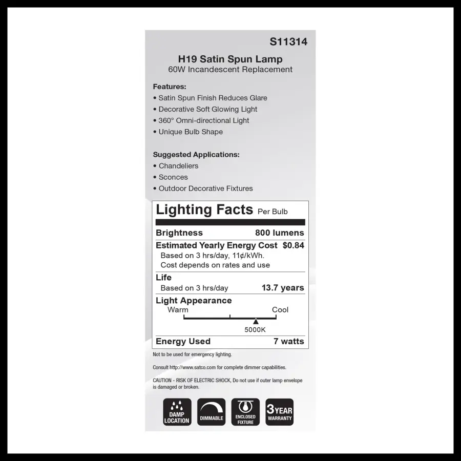 7 Watt H19 LED Filament - 5000K CCT - Medium Base - Satin Spun Finish - 120 Volt - Image 7