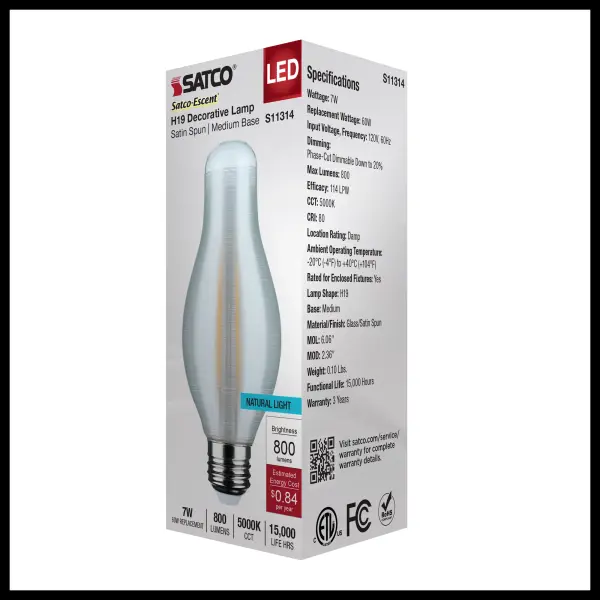 7 Watt H19 LED Filament - 5000K CCT - Medium Base - Satin Spun Finish - 120 Volt - Image 8