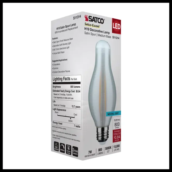 7 Watt H19 LED Filament - 5000K CCT - Medium Base - Satin Spun Finish - 120 Volt - Image 9