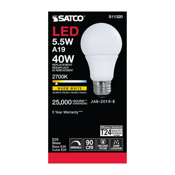 5.5 Watt - A19 LED - 2700K - Medium base - 220 deg. Beam Angle - 120 Volt - Image 4