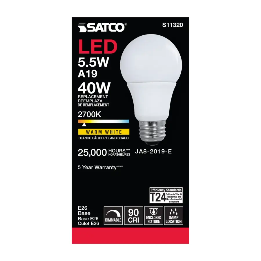 5.5 Watt - A19 LED - 2700K - Medium base - 220 deg. Beam Angle - 120 Volt - Image 4