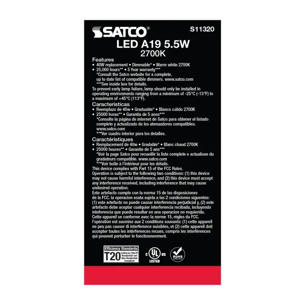 5.5 Watt - A19 LED - 2700K - Medium base - 220 deg. Beam Angle - 120 Volt - Image 5