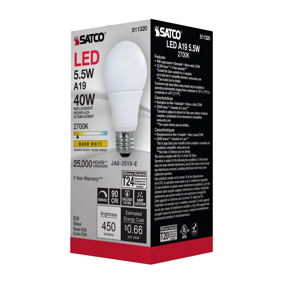 5.5 Watt - A19 LED - 2700K - Medium base - 220 deg. Beam Angle - 120 Volt - Image 7