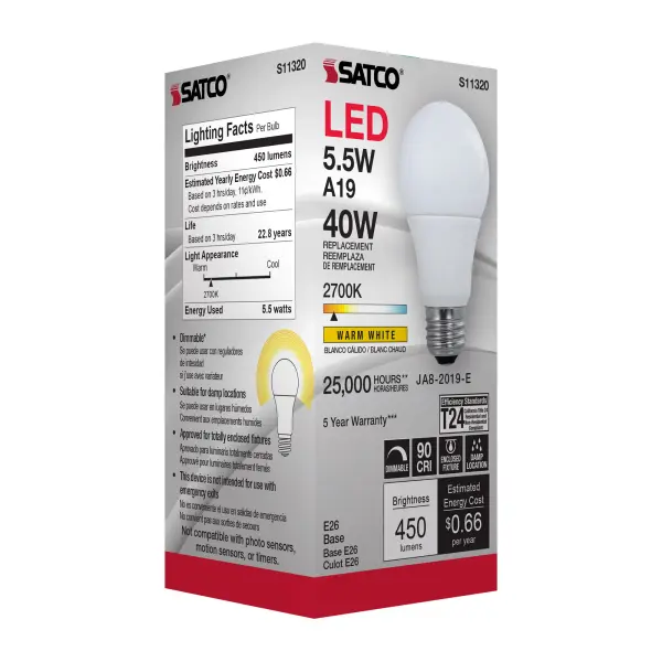 5.5 Watt - A19 LED - 2700K - Medium base - 220 deg. Beam Angle - 120 Volt - Image 8