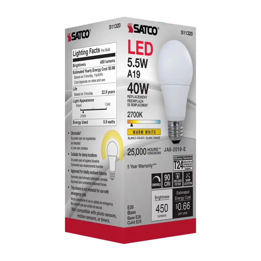 5.5 Watt - A19 LED - 2700K - Medium base - 220 deg. Beam Angle - 120 Volt - Image 8