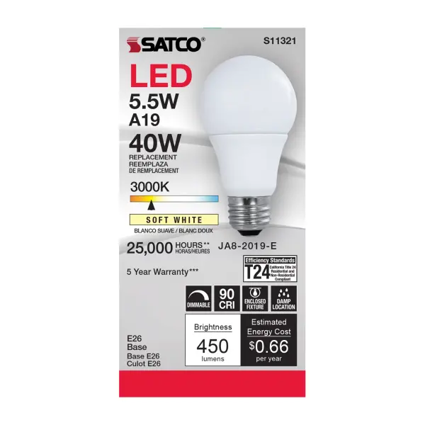 5.5 Watt - A19 LED - 3000K - Medium base - 220 deg. Beam Angle - 120 Volt - Image 3