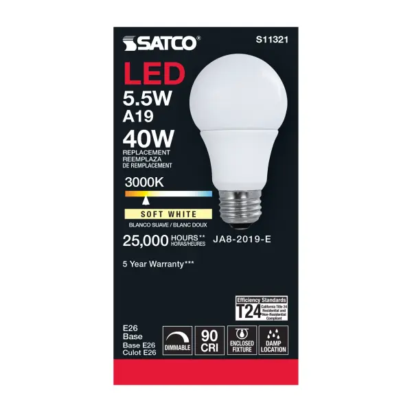 5.5 Watt - A19 LED - 3000K - Medium base - 220 deg. Beam Angle - 120 Volt - Image 4
