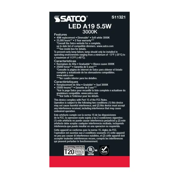 5.5 Watt - A19 LED - 3000K - Medium base - 220 deg. Beam Angle - 120 Volt - Image 5
