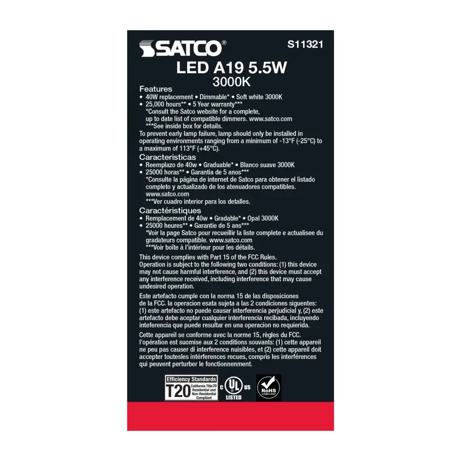 5.5 Watt - A19 LED - 3000K - Medium base - 220 deg. Beam Angle - 120 Volt - Image 5
