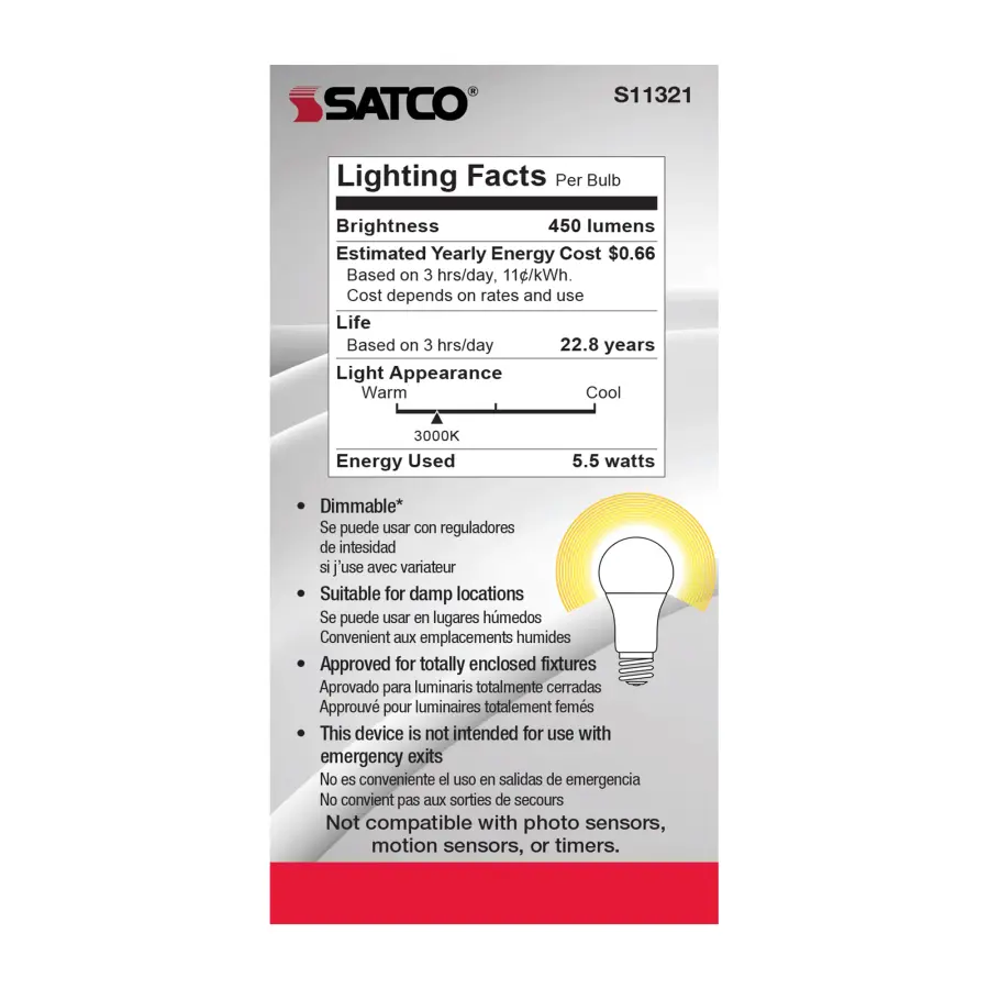 5.5 Watt - A19 LED - 3000K - Medium base - 220 deg. Beam Angle - 120 Volt - Image 6