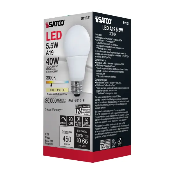 5.5 Watt - A19 LED - 3000K - Medium base - 220 deg. Beam Angle - 120 Volt - Image 7