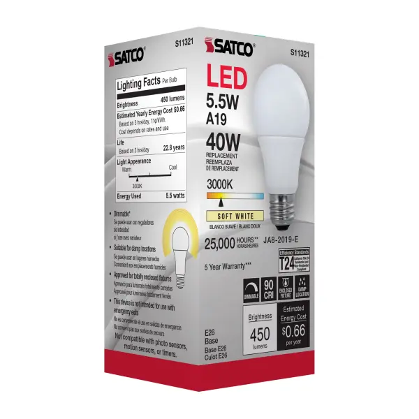 5.5 Watt - A19 LED - 3000K - Medium base - 220 deg. Beam Angle - 120 Volt - Image 8