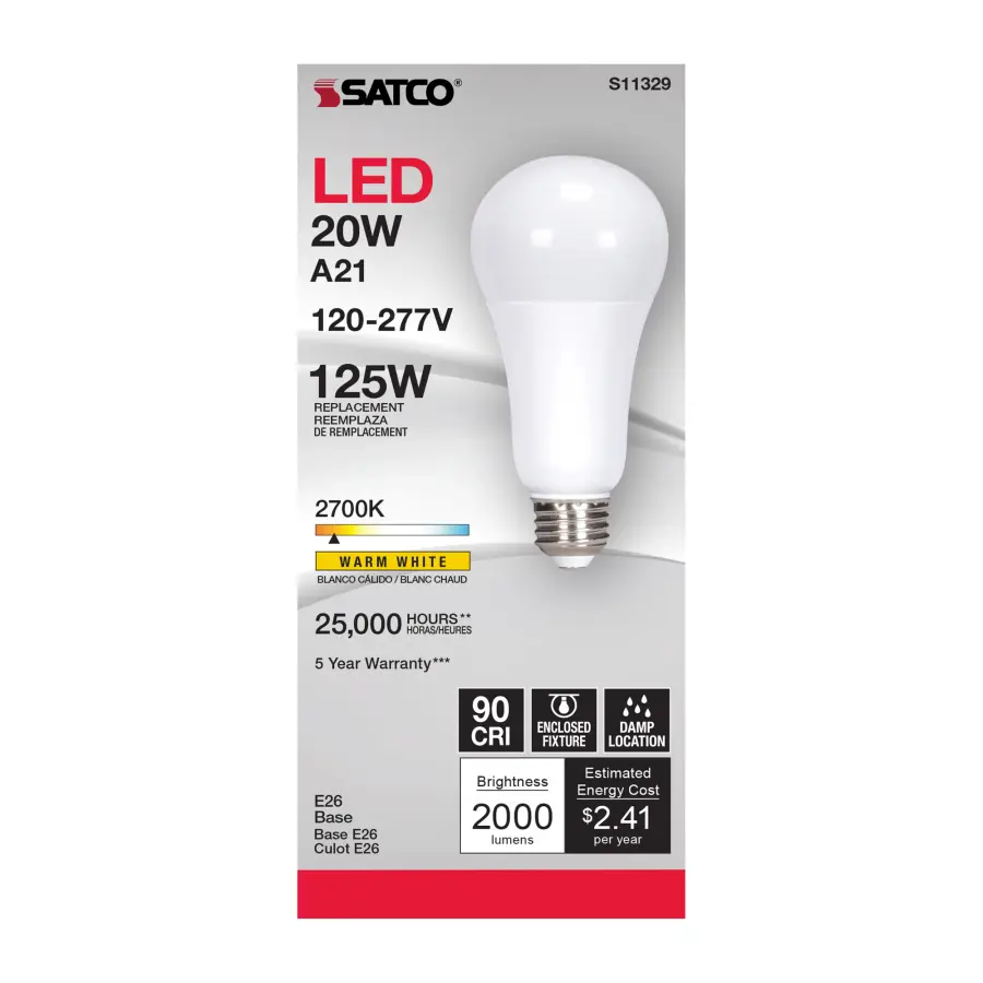 20 Watt - A21 LED - 2700K - Medium base - 220 deg. Beam Angle - 120-277 Volt - Image 3
