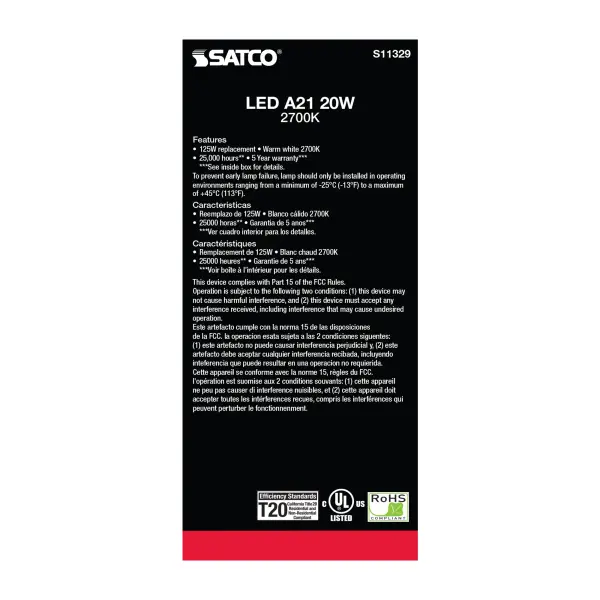 20 Watt - A21 LED - 2700K - Medium base - 220 deg. Beam Angle - 120-277 Volt - Image 5