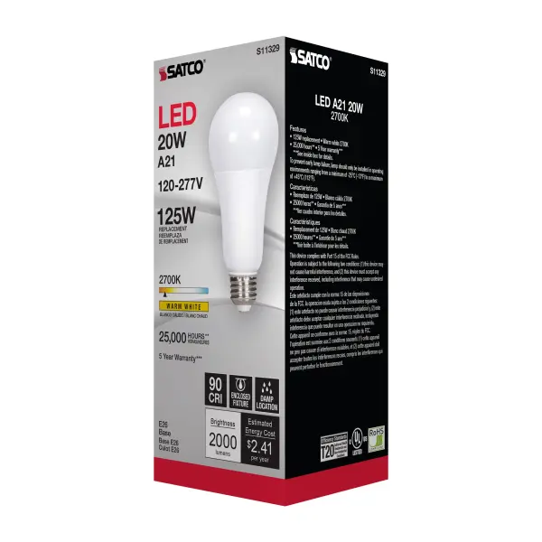 20 Watt - A21 LED - 2700K - Medium base - 220 deg. Beam Angle - 120-277 Volt - Image 7