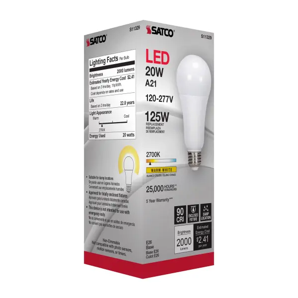 20 Watt - A21 LED - 2700K - Medium base - 220 deg. Beam Angle - 120-277 Volt - Image 8