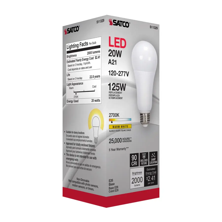 20 Watt - A21 LED - 2700K - Medium base - 220 deg. Beam Angle - 120-277 Volt - Image 8