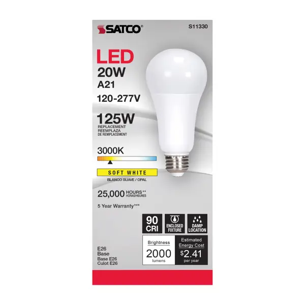 20 Watt - A21 LED - 3000K - Medium base - 220 deg. Beam Angle - 120-277 Volt - Image 3