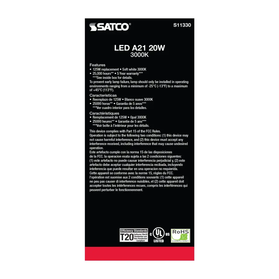 20 Watt - A21 LED - 3000K - Medium base - 220 deg. Beam Angle - 120-277 Volt - Image 5