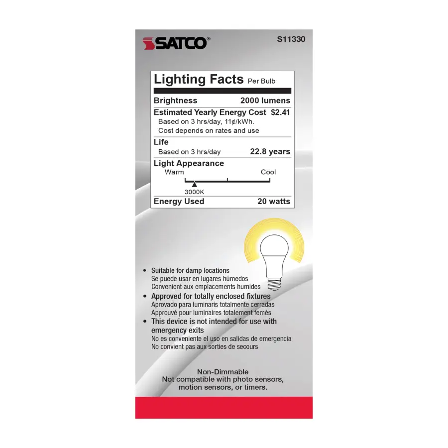 20 Watt - A21 LED - 3000K - Medium base - 220 deg. Beam Angle - 120-277 Volt - Image 6