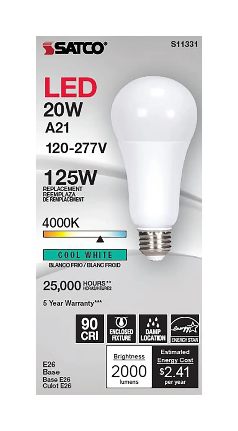 20 Watt - A21 LED - 4000K - Medium base - 220 deg. Beam Angle - 120-277 Volt - Image 3