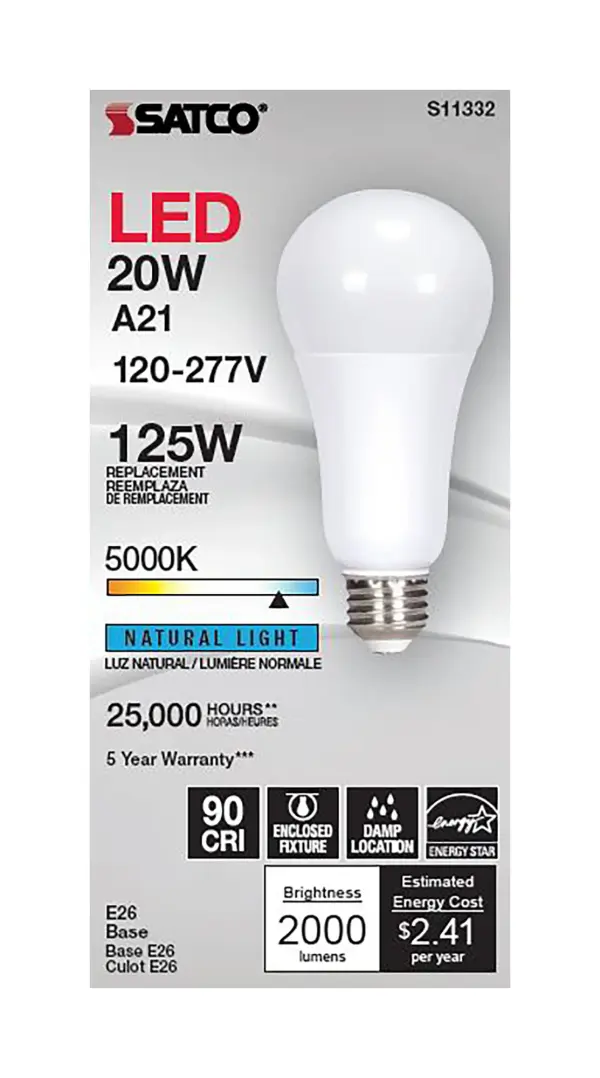 20 Watt - A21 LED - 5000K - Medium base - 220 deg. Beam Angle - 120-277 Volt - Image 3