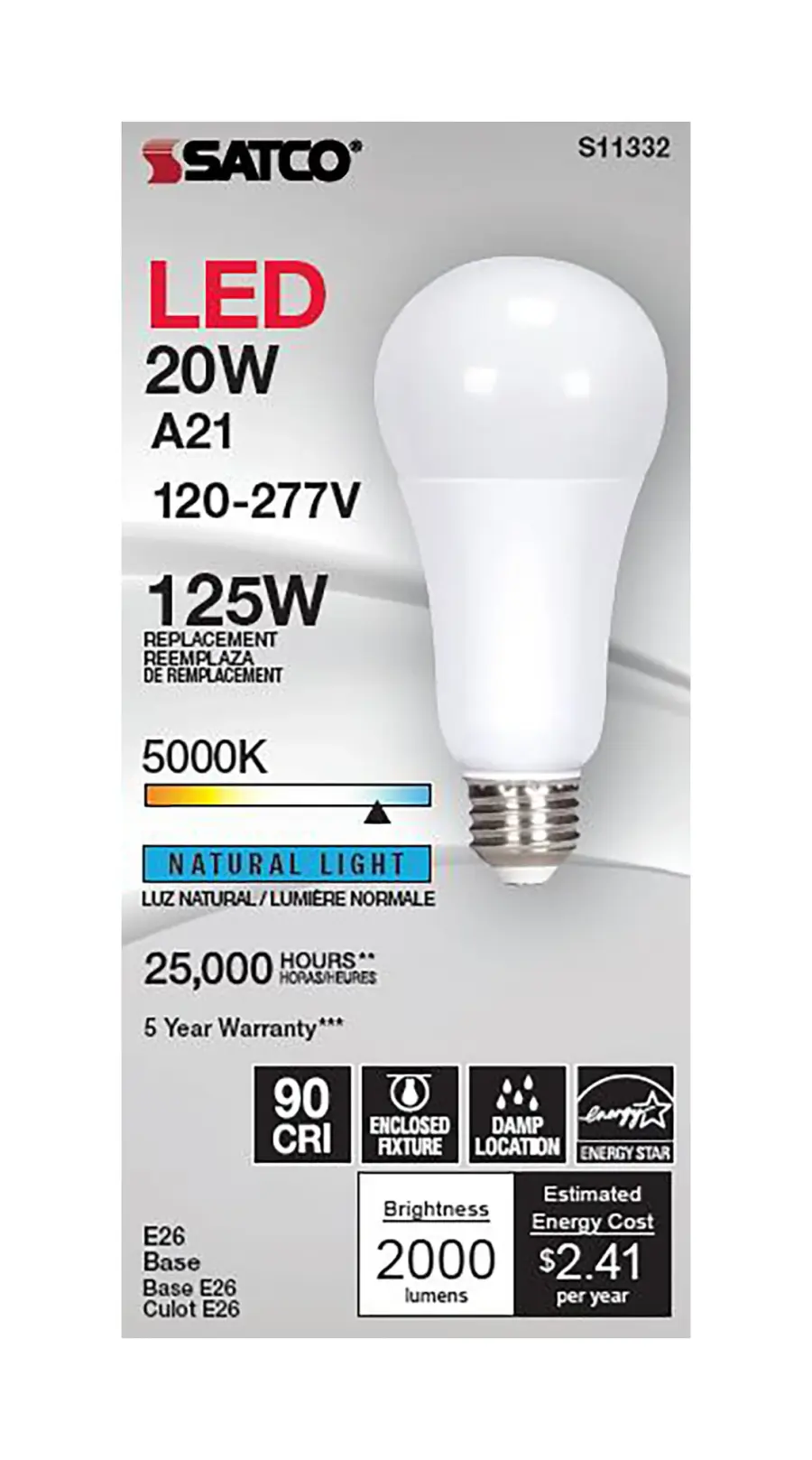 20 Watt - A21 LED - 5000K - Medium base - 220 deg. Beam Angle - 120-277 Volt - Image 3