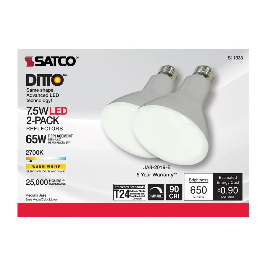 7.5 Watt - BR30 LED - 2700K - Medium base - 105 deg. Beam Angle - 120 Volt - 2-pack - Image 4