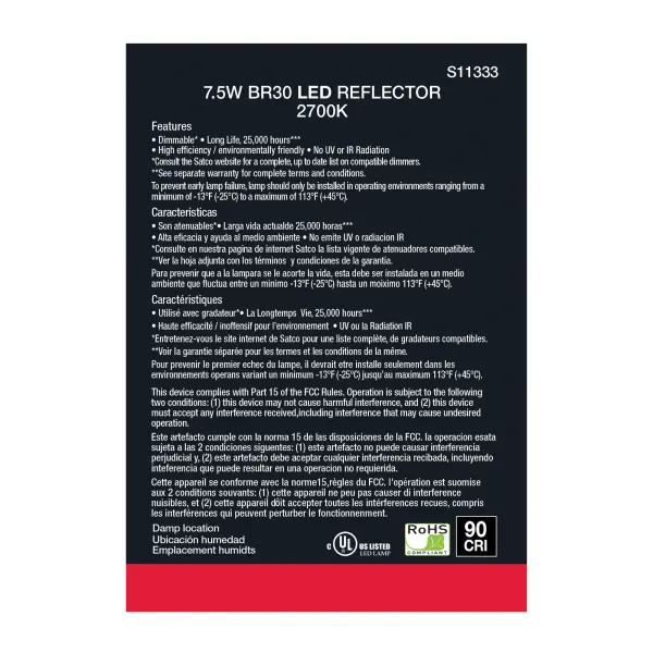 7.5 Watt - BR30 LED - 2700K - Medium base - 105 deg. Beam Angle - 120 Volt - 2-pack - Image 6