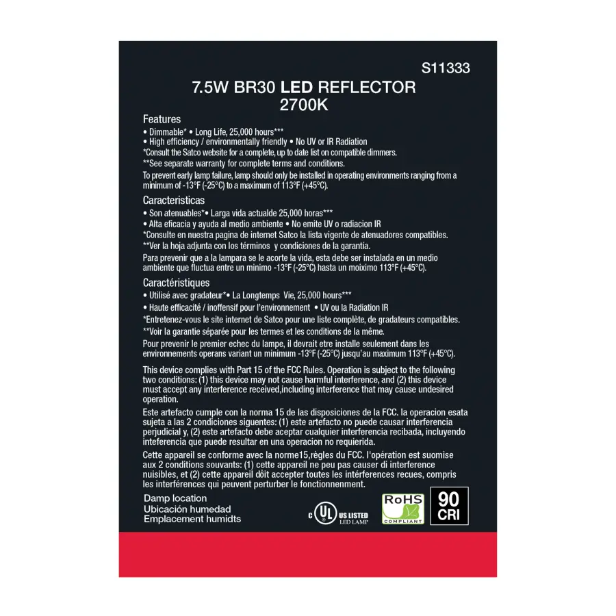 7.5 Watt - BR30 LED - 2700K - Medium base - 105 deg. Beam Angle - 120 Volt - 2-pack - Image 6