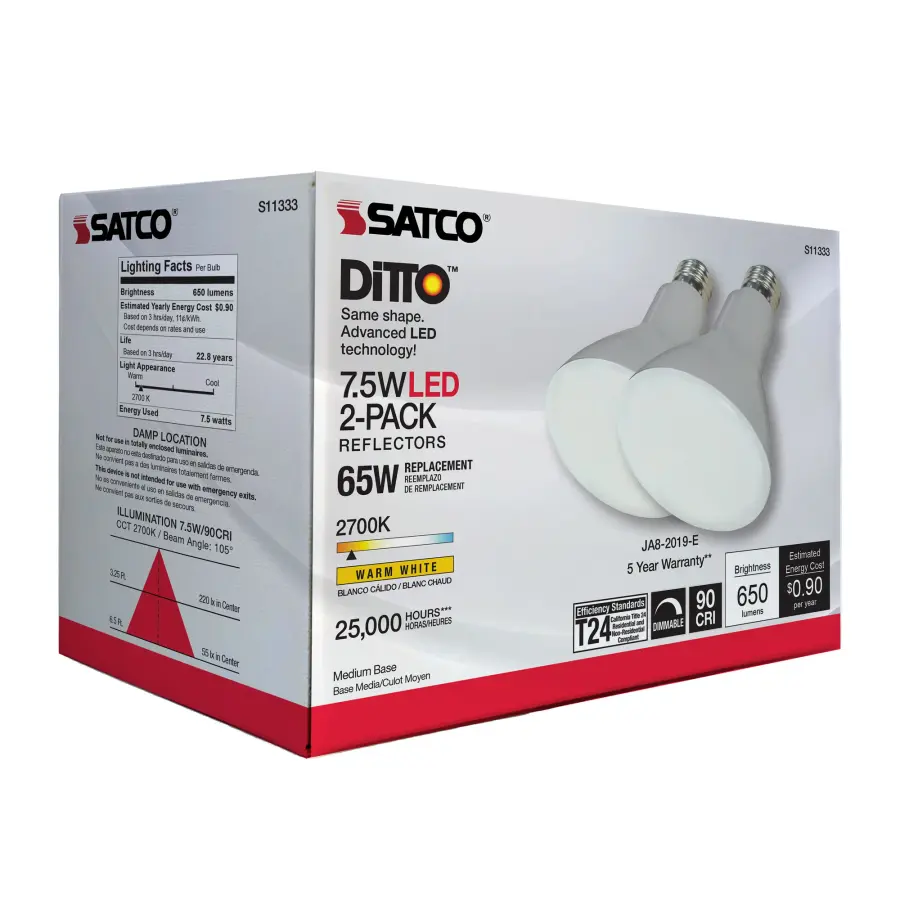 7.5 Watt - BR30 LED - 2700K - Medium base - 105 deg. Beam Angle - 120 Volt - 2-pack - Image 9