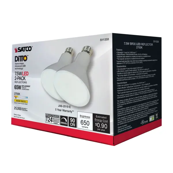 7.5 Watt - BR30 LED - 2700K - Medium base - 105 deg. Beam Angle - 120 Volt - 2-pack - Image 10