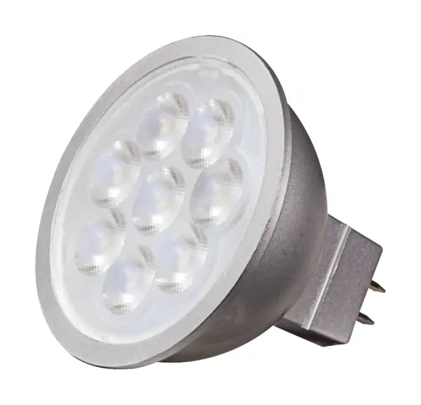 Satco's 6.5-watt, forward and reverse phase dimmable LED lensed bulb offers warm white light and a 25 degree beam spread. Ideal for indoor residential and commercial lighting applications, this LED bulb is dimmable and long-lasting. The bulb has a GU5.3 base and provides 25,000 hours of superior lighting.