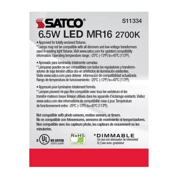 6.5 Watt - MR16 LED - 2700K - GU5.3 base - 25 deg. Beam Angle - 12 Volt - Image 5