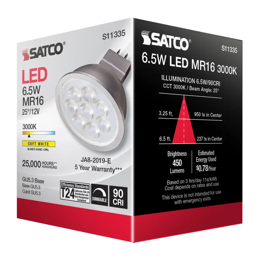 6.5 Watt - MR16 LED - 3000K - GU5.3 base - 25 deg. Beam Angle - 12 Volt - Image 7