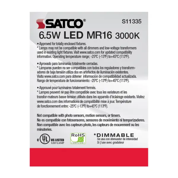 6.5 Watt - MR16 LED - 3000K - GU5.3 base - 25 deg. Beam Angle - 12 Volt - Image 8