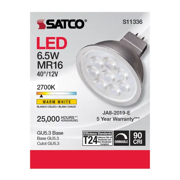6.5 Watt - MR16 LED - 2700K - GU5.3 base - 40 deg. Beam Angle - 12 Volt - Image 3