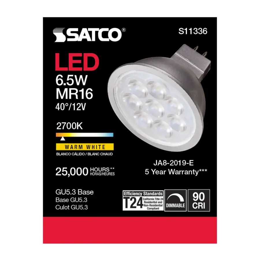 6.5 Watt - MR16 LED - 2700K - GU5.3 base - 40 deg. Beam Angle - 12 Volt - Image 4