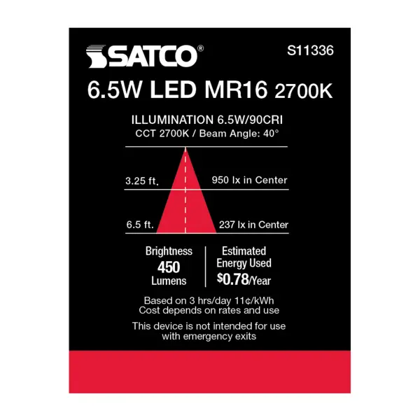 6.5 Watt - MR16 LED - 2700K - GU5.3 base - 40 deg. Beam Angle - 12 Volt - Image 5