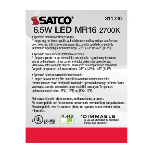 6.5 Watt - MR16 LED - 2700K - GU5.3 base - 40 deg. Beam Angle - 12 Volt - Image 6
